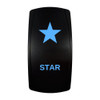 STAR rocker switch with laser-etched star icon, with the blue LED backlight on