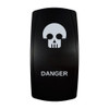 DANGER rocker switch with laser-etched skull icon, in daylight