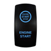 ENGINE START rocker switch with laser-etched engine start icon, with the blue LED backlight on