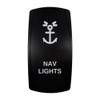 NAV LIGHTS rocker switch with laser-etched nav / anchor lights icon, in daylight