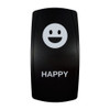 HAPPY rocker switch with laser-etched big grin icon, in daylight