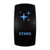 STARS rocker switch with laser-etched stars icon, with the blue LED backlight on