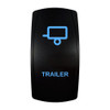 TRAILER rocker switch with laser-etched trailer icon, with the blue LED backlight on