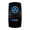 PUMP rocker switch with laser-etched pump icon, with the blue LED backlight on