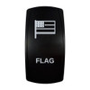 FLAG rocker switch with laser-etched flag icon, in daylight