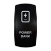 POWER BANK rocker switch with laser-etched power bank icon, in daylight