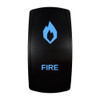 FIRE rocker switch with laser-etched fire icon, with the blue LED backlight on
