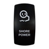SHORE POWER rocker switch with laser-etched shore power icon, in daylight