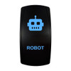 ROBOT rocker switch with laser-etched robot icon, with the blue LED backlight on