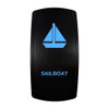 SAILBOAT rocker switch with laser-etched sailboat icon, with the blue LED backlight on