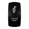 LIGHTED WHIP rocker switch with laser-etched lighted whip icon, in daylight