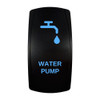 WATER PUMP rocker switch with laser-etched water pump / faucet icon, with the blue LED backlight on