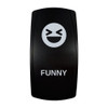 FUNNY rocker switch with laser-etched laughing icon, in daylight