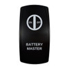 BATTERY MASTER rocker switch with laser-etched battery master icon, in daylight