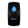 BELL rocker switch with laser-etched bell icon, with the blue LED backlight on