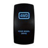FOUR WHEEL DRIVE rocker switch with laser-etched 4wd icon, with the blue LED backlight on