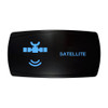 SATELLITE horizontal rocker switch with laser-etched satellite icon, with the blue LED backlight on