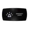 EMERGENCY LIGHTS horizontal rocker switch with laser-etched emergency lights icon, in daylight