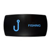 FISHING horizontal rocker switch with laser-etched fish hook icon, with the blue LED backlight on