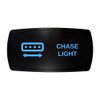 CHASE LIGHT horizontal rocker switch with laser-etched chase light icon, with the blue LED backlight on