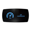 AIR COMPRESSOR horizontal rocker switch with laser-etched air compressor icon, with the blue LED backlight on