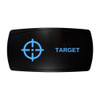 TARGET horizontal rocker switch with laser-etched crosshair icon, with the blue LED backlight on