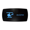 HELICOPTER horizontal rocker switch with laser-etched helicopter icon, with the blue LED backlight on