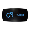 TURBO horizontal rocker switch with laser-etched turbo icon, with the blue LED backlight on