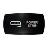 POWER STRIP horizontal rocker switch with laser-etched power strip icon, in daylight