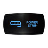 POWER STRIP horizontal rocker switch with laser-etched power strip icon, with the blue LED backlight on