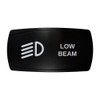 LOW BEAM horizontal rocker switch with laser-etched low beam icon, in daylight