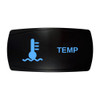 TEMP horizontal rocker switch with laser-etched temperature icon, with the blue LED backlight on