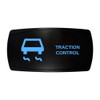 TRACTION CONTROL horizontal rocker switch with laser-etched traction control icon, with the blue LED backlight on