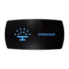SPREADER horizontal rocker switch with laser-etched spreader icon, with the blue LED backlight on