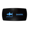 SHARK horizontal rocker switch with laser-etched shark icon, with the blue LED backlight on