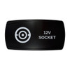 12V SOCKET horizontal rocker switch with laser-etched 12v socket icon, in daylight