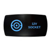 12V SOCKET horizontal rocker switch with laser-etched 12v socket icon, with the blue LED backlight on
