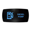 DIESEL PUMP horizontal rocker switch with laser-etched diesel pump icon, with the blue LED backlight on