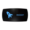 ROCKET horizontal rocker switch with laser-etched rocket icon, with the blue LED backlight on