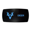 DEER horizontal rocker switch with laser-etched deer antlers icon, with the blue LED backlight on