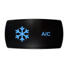 A/C horizontal rocker switch with laser-etched a/c icon, with the blue LED backlight on