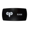RAM horizontal rocker switch with laser-etched ram icon, in daylight