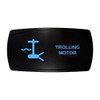 TROLLING MOTOR horizontal rocker switch with laser-etched trolling motor icon, with the blue LED backlight on