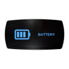 BATTERY horizontal rocker switch with laser-etched battery level icon, with the blue LED backlight on