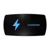 CHARGING horizontal rocker switch with laser-etched charging / power icon, with the blue LED backlight on