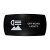 OFF-ROAD LIGHTS horizontal rocker switch with laser-etched off-road lights icon, in daylight