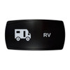 RV horizontal rocker switch with laser-etched rv / motorhome icon, in daylight