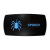 SPIDER horizontal rocker switch with laser-etched spider icon, with the blue LED backlight on