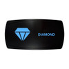 DIAMOND horizontal rocker switch with laser-etched diamond icon, with the blue LED backlight on