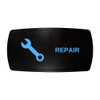 REPAIR horizontal rocker switch with laser-etched wrench icon, with the blue LED backlight on